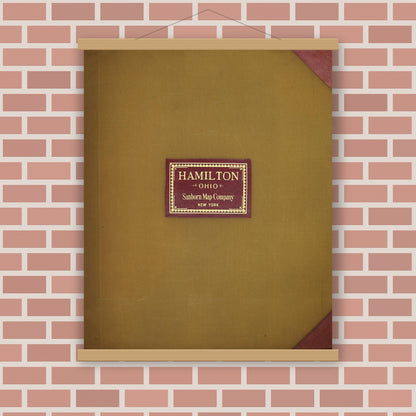Old map wall art mockup — magnetic wood frame on brick wall — Sanborn Fire Insurance Map from Hamilton, Butler County, Ohio (1950), Sheet #0001