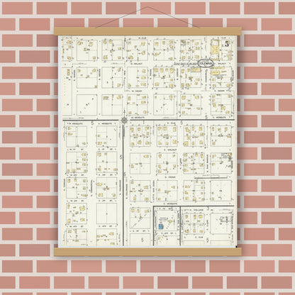 Old map wall art mockup — magnetic wood frame on brick wall — Sanborn Fire Insurance Map from Coleman, Coleman County, Texas (1916), Sheet #0005