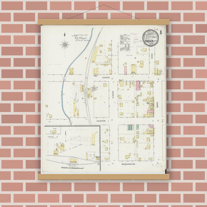 Old map wall art mockup — magnetic wood frame on brick wall — Sanborn Fire Insurance Map from Orion, Henry County, Illinois (1894) - Complete Map Set