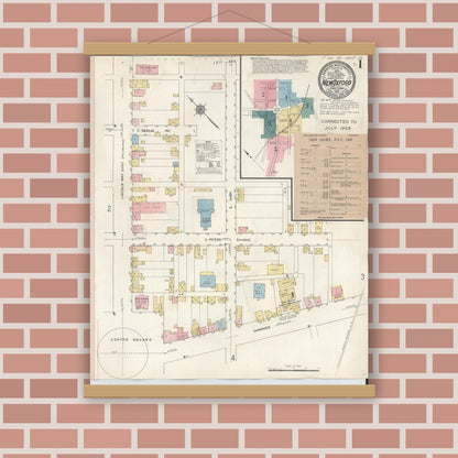 Old map wall art mockup — magnetic wood frame on brick wall — Sanborn Fire Insurance Map from New Oxford, Adams County, Pennsylvania (1929) - Complete Map Set