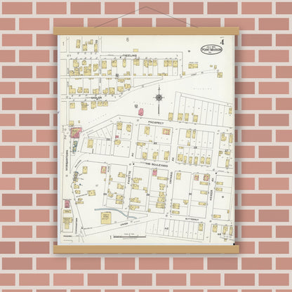 Old map wall art mockup — magnetic wood frame on brick wall — Sanborn Fire Insurance Map from Point Marion, Fayette County, Pennsylvania (1921), Sheet #0004