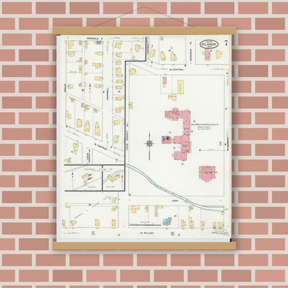 Old map wall art mockup — magnetic wood frame on brick wall — Sanborn Fire Insurance Map from Delaware, Delaware County, Ohio (1911), Sheet #0007