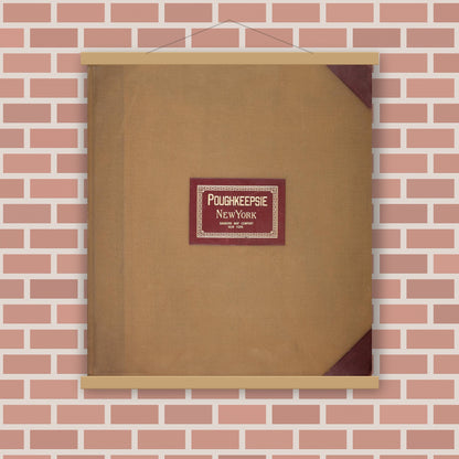 Old map wall art mockup — magnetic wood frame on brick wall — Sanborn Fire Insurance Map from Poughkeepsie, Dutchess County, New York (1950), Sheet #0001