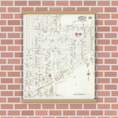 Old map wall art mockup — magnetic wood frame on brick wall — Sanborn Fire Insurance Map from Barberton, Summit County, Ohio (1916), Sheet #0022