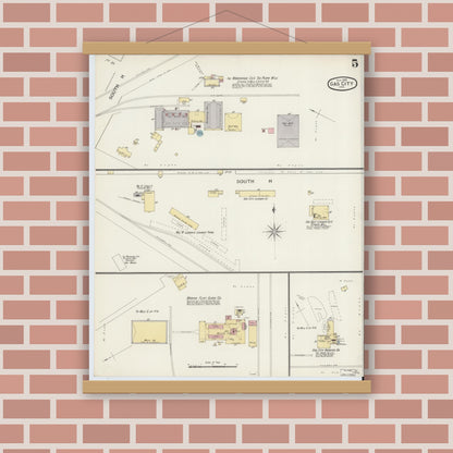 Old map wall art mockup — magnetic wood frame on brick wall — Sanborn Fire Insurance Map from Gas City, Grant County, Indiana (1893), Sheet #0005