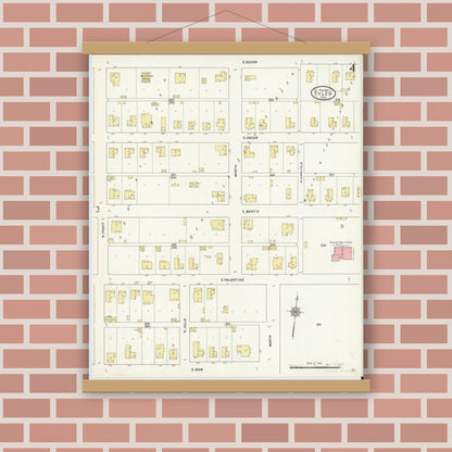 Old map wall art mockup — magnetic wood frame on brick wall — Sanborn Fire Insurance Map from Tyler, Smith County, Texas (1912), Sheet #0004