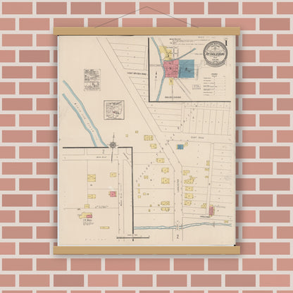 Old map wall art mockup — magnetic wood frame on brick wall — Sanborn Fire Insurance Map from Reynoldsburg, Franklin County, Ohio (1922), Sheet #0001