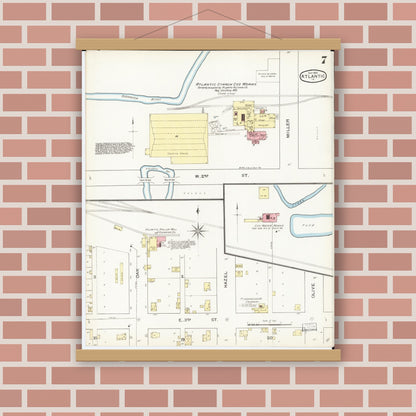 Old map wall art mockup — magnetic wood frame on brick wall — Sanborn Fire Insurance Map from Atlantic, Cass County, Iowa (1893), Sheet #0007