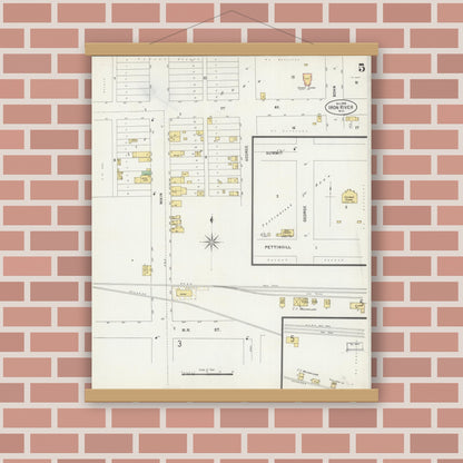 Old map wall art mockup — magnetic wood frame on brick wall — Sanborn Fire Insurance Map from Iron River, Bayfield County, Wisconsin (1898), Sheet #0005