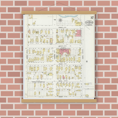 Old map wall art mockup — magnetic wood frame on brick wall — Sanborn Fire Insurance Map from Port Huron, Saint Clair County, Michigan (1898), Sheet #0017