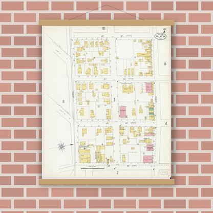 Old map wall art mockup — magnetic wood frame on brick wall — Sanborn Fire Insurance Map from Palatka, Putnam County, Florida (1903), Sheet #0007