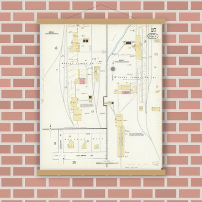 Old map wall art mockup — magnetic wood frame on brick wall — Sanborn Fire Insurance Map from Ocala, Marion County, Florida (1912), Sheet #0027