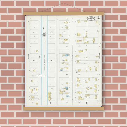 Old map wall art mockup — magnetic wood frame on brick wall — Sanborn Fire Insurance Map from Lockport, Will County, Illinois (1897), Sheet #0002
