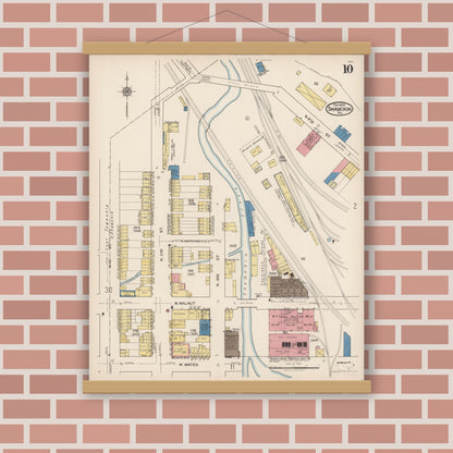 Old map wall art mockup — magnetic wood frame on brick wall — Sanborn Fire Insurance Map from Shamokin, Northumberland County, Pennsylvania (1922), Sheet #0010