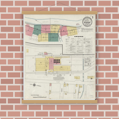 Old map wall art mockup — magnetic wood frame on brick wall — Sanborn Fire Insurance Map from Newport, Perry County, Pennsylvania (1911) - Complete Map Set