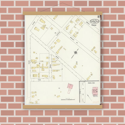 Old map wall art mockup — magnetic wood frame on brick wall — Sanborn Fire Insurance Map from Turners Falls, Franklin County, Massachusetts (1909), Sheet #0008