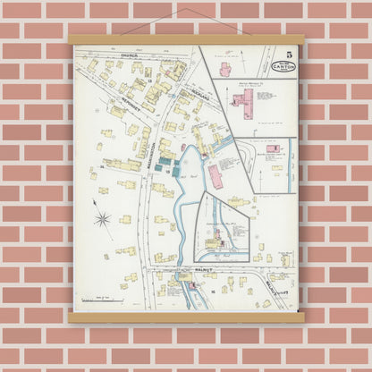 Old map wall art mockup — magnetic wood frame on brick wall — Sanborn Fire Insurance Map from Canton, Norfolk County, Massachusetts (1891), Sheet #0005