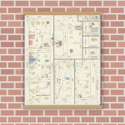 Old map wall art mockup — magnetic wood frame on brick wall — Sanborn Fire Insurance Map from Tremont, Tazewell County, Illinois (1914), Sheet #0002