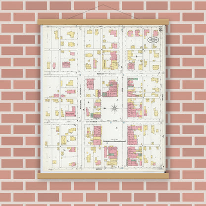 Old map wall art mockup — magnetic wood frame on brick wall — Sanborn Fire Insurance Map from Oxford, Butler County, Ohio (1899), Sheet #0002