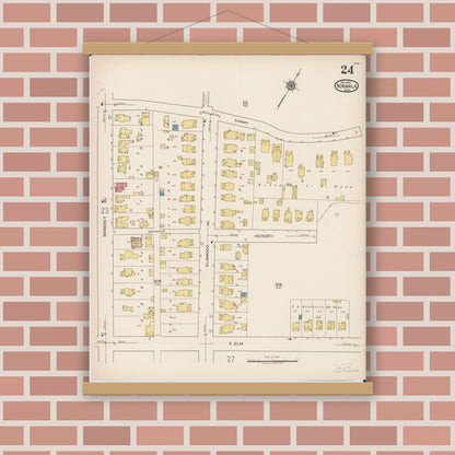 Old map wall art mockup — magnetic wood frame on brick wall — Sanborn Fire Insurance Map from Norwalk, Huron County, Ohio (1922), Sheet #0024