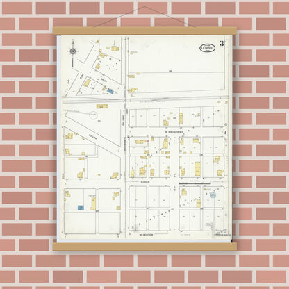 Old map wall art mockup — magnetic wood frame on brick wall — Sanborn Fire Insurance Map from Leipsic, Putnam County, Ohio (1916), Sheet #0003