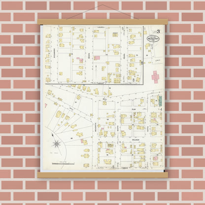 Old map wall art mockup — magnetic wood frame on brick wall — Sanborn Fire Insurance Map from Middleport, Meigs County, Ohio (1908), Sheet #0003