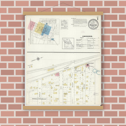 Old map wall art mockup — magnetic wood frame on brick wall — Sanborn Fire Insurance Map from Princeton, Mercer County, Missouri (1913) - Complete Map Set