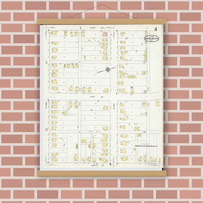 Old map wall art mockup — magnetic wood frame on brick wall — Sanborn Fire Insurance Map from New Philadelphia, Tuscarawas County, Ohio (1910), Sheet #0004