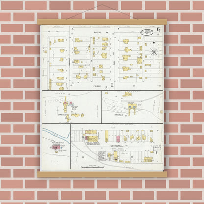 Old map wall art mockup — magnetic wood frame on brick wall — Sanborn Fire Insurance Map from Pierce City, Lawrence County, Missouri (1902), Sheet #0006