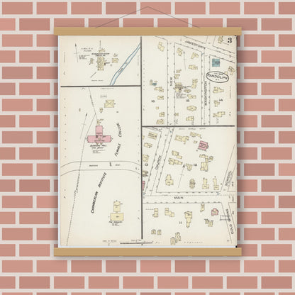 Old map wall art mockup — magnetic wood frame on brick wall — Sanborn Fire Insurance Map from Randolph, Cattaraugus County, New York (1885), Sheet #0003