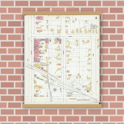 Old map wall art mockup — magnetic wood frame on brick wall — Sanborn Fire Insurance Map from Carey, Wyandot County, Ohio (1900), Sheet #0003