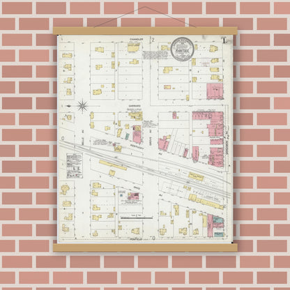 Old map wall art mockup — magnetic wood frame on brick wall — Sanborn Fire Insurance Map from Rantoul, Champaign County, Illinois (1902), Sheet #0001