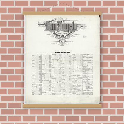 Old map wall art mockup — magnetic wood frame on brick wall — Sanborn Fire Insurance Map from San Angelo, Tom Green County, Texas (1920), Sheet #0001