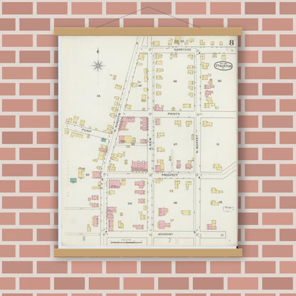 Old map wall art mockup — magnetic wood frame on brick wall — Sanborn Fire Insurance Map from Staunton, Independent Cities, Virginia (1894), Sheet #0008