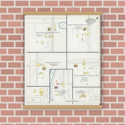 Old map wall art mockup — magnetic wood frame on brick wall — Sanborn Fire Insurance Map from Braidwood, Will County, Illinois (1892), Sheet #0004