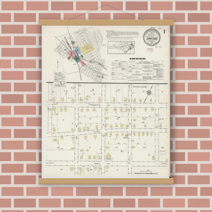 Old map wall art mockup — magnetic wood frame on brick wall — Sanborn Fire Insurance Map from Sanford, Lee County, North Carolina (1915) - Complete Map Set