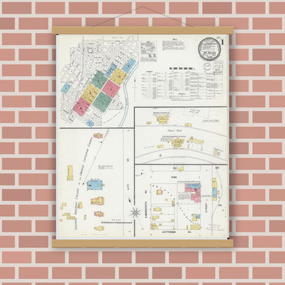 Old map wall art mockup — magnetic wood frame on brick wall — Sanborn Fire Insurance Map from Saint Peter, Nicollet County, Minnesota (1900) - Complete Map Set