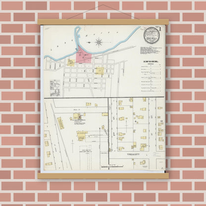 Old map wall art mockup — magnetic wood frame on brick wall — Sanborn Fire Insurance Map from Sand Beach, Huron County, Michigan (1893) - Complete Map Set