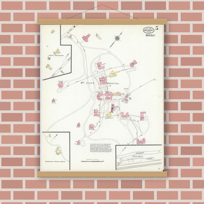 Old map wall art mockup — magnetic wood frame on brick wall — Sanborn Fire Insurance Map from Belmont, Middlesex County, Massachusetts (1910), Sheet #0005