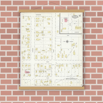 Old map wall art mockup — magnetic wood frame on brick wall — Sanborn Fire Insurance Map from Seneca, La Salle County, Illinois (1913), Sheet #0004