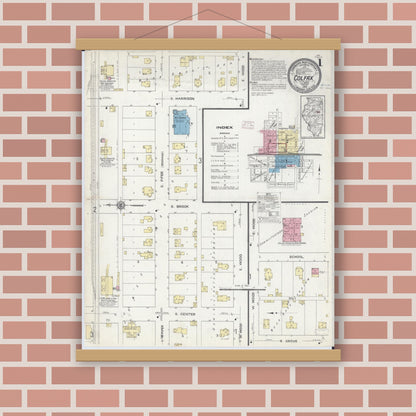 Old map wall art mockup — magnetic wood frame on brick wall — Sanborn Fire Insurance Map from Colfax, McLean County, Illinois (1914) - Complete Map Set