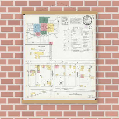 Old map wall art mockup — magnetic wood frame on brick wall — Sanborn Fire Insurance Map from Lebanon, Warren County, Ohio (1901) - Complete Map Set