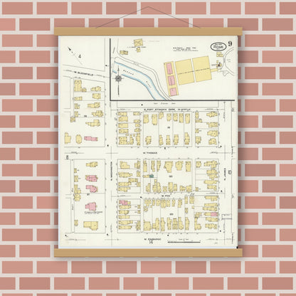 Old map wall art mockup — magnetic wood frame on brick wall — Sanborn Fire Insurance Map from Rome, Oneida County, New York (1909), Sheet #0009