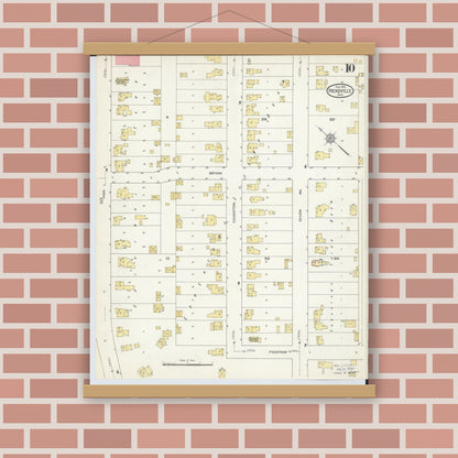 Old map wall art mockup — magnetic wood frame on brick wall — Sanborn Fire Insurance Map from Hicksville, Defiance County, Ohio (1913), Sheet #0010