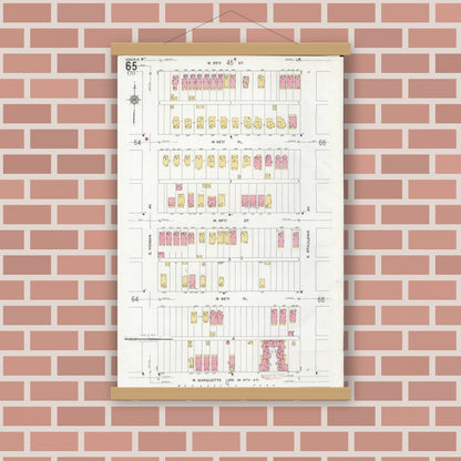 Old map wall art mockup — magnetic wood frame on brick wall — Sanborn Fire Insurance Map from Chicago, Cook County, Illinois (1920), Sheet #0065