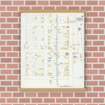 Old map wall art mockup — magnetic wood frame on brick wall — Sanborn Fire Insurance Map from Ironton, Iron County, Missouri (1900), Sheet #0004
