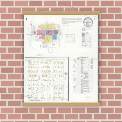 Old map wall art mockup — magnetic wood frame on brick wall — Sanborn Fire Insurance Map from Cameron, Clinton County, Missouri (1932) - Complete Map Set