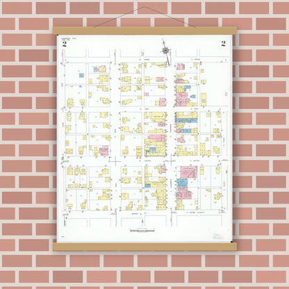 Old map wall art mockup — magnetic wood frame on brick wall — Sanborn Fire Insurance Map from Lewisburg, Preble County, Ohio (1951), Sheet #0002