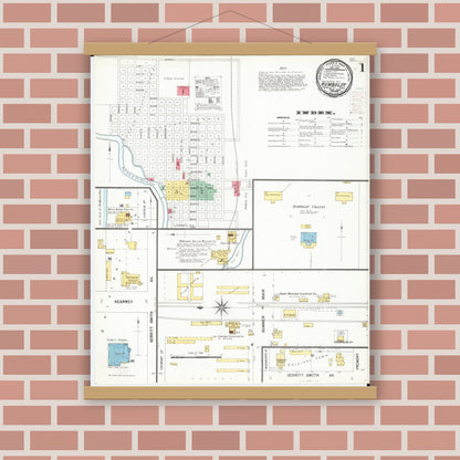 Old map wall art mockup — magnetic wood frame on brick wall — Sanborn Fire Insurance Map from Humboldt, Humboldt County, Iowa (1900) â€” Complete Set