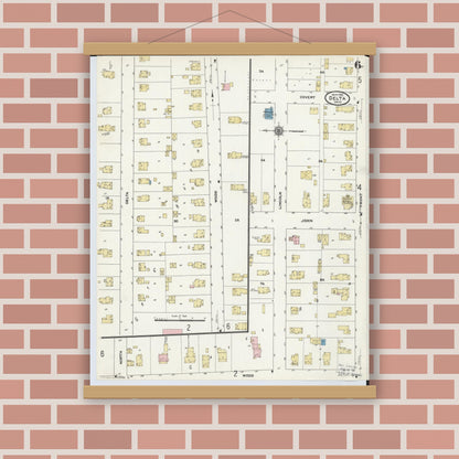 Old map wall art mockup — magnetic wood frame on brick wall — Sanborn Fire Insurance Map from Delta, Fulton County, Ohio (1905), Sheet #0010